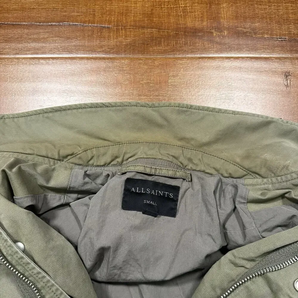 All Saints Military Utility Jacket Mens S Olive Green Zip Button Field Chore